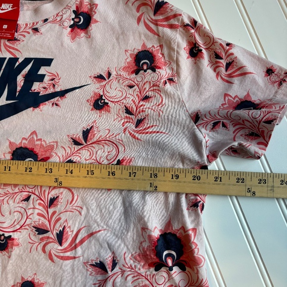 VTG Y2K Nike Big Logo Crop Top Oversized Floral Athletic T-Shirt Women L Pink - Picture 6 of 7
